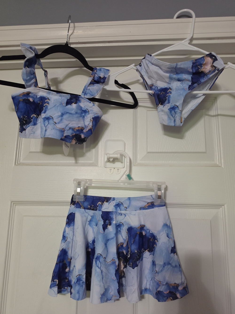 Girls Blue Marble Swim Bikini Set with Skirt